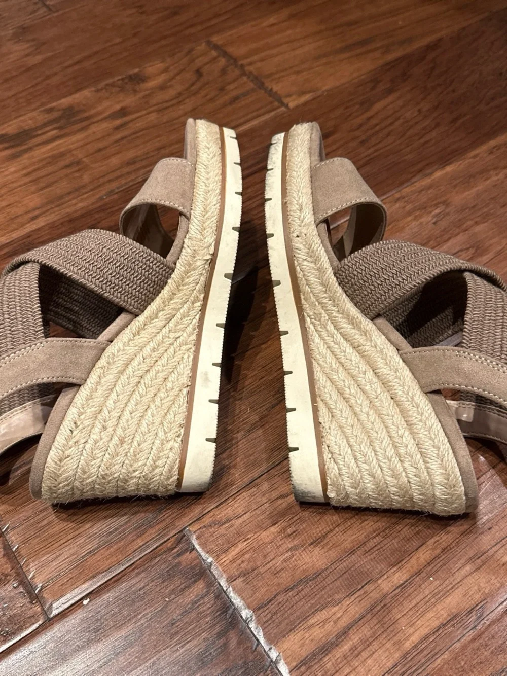 Kelly & Katie Taupe Crisscross Espadrille Wedge Sandals